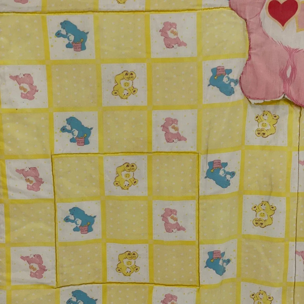 Vintage 1980s Care Bears Handmade Baby Quilt Blanket Love a Lot 50x39